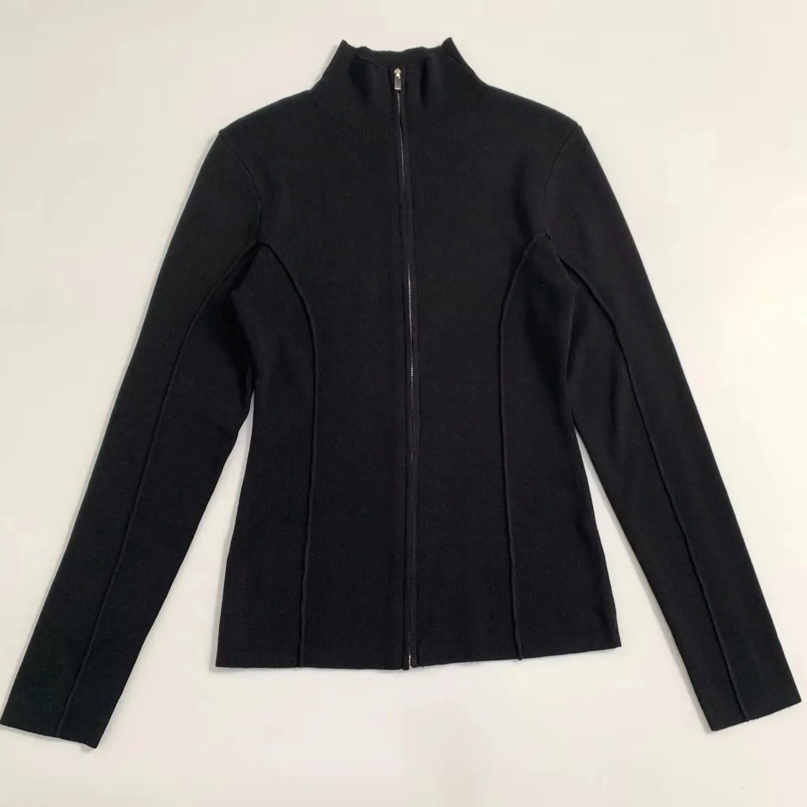Womens Stand Collar Zip Up Knit Jacket Long Sleeve Slim Fit Casual Soft Cardigan Base Shirt Bodycon Chic Streetwear Clothes