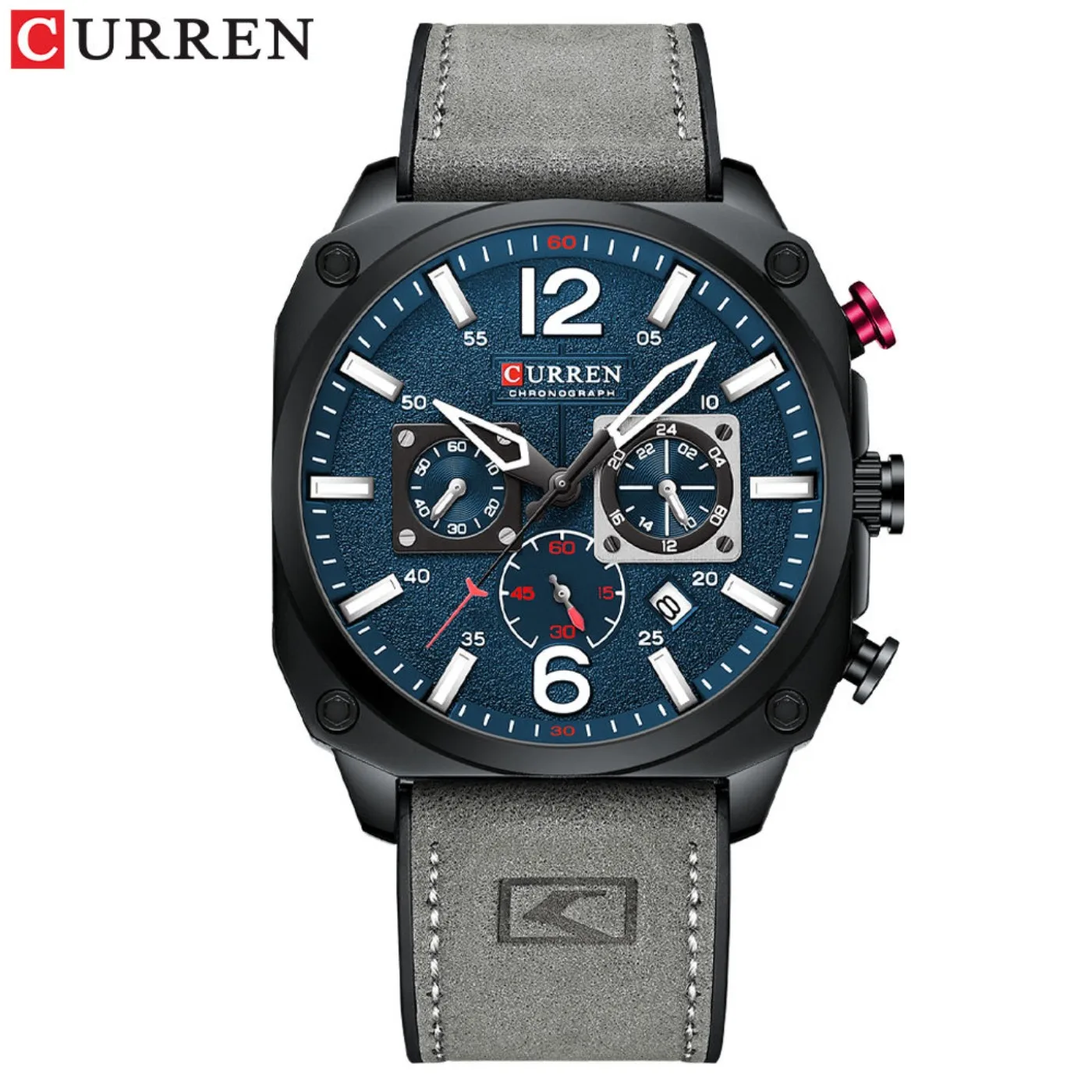 CURREN Montre chronographe carrée vintage pour homme, 44 mm, montre-bracelet à quartz sport rétro, style militaire décontracté, cadeau pour lui
