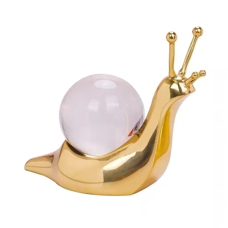 Golden Snail Crystal Ball Simulation Animal Sculpture Metal Handicrafts Brass Handicrafts Home Decoration Accessories