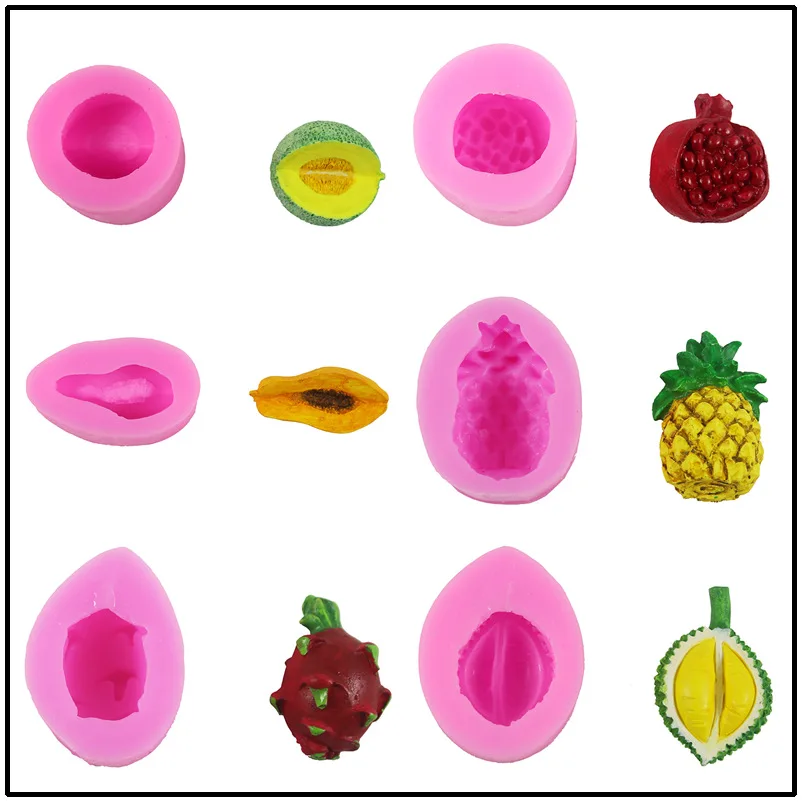 DIY Fruit Series Papaya, Cantaloupe, Pomegranate, Dragon Fruit, Pineapple, Durian Silicone Mold P1687