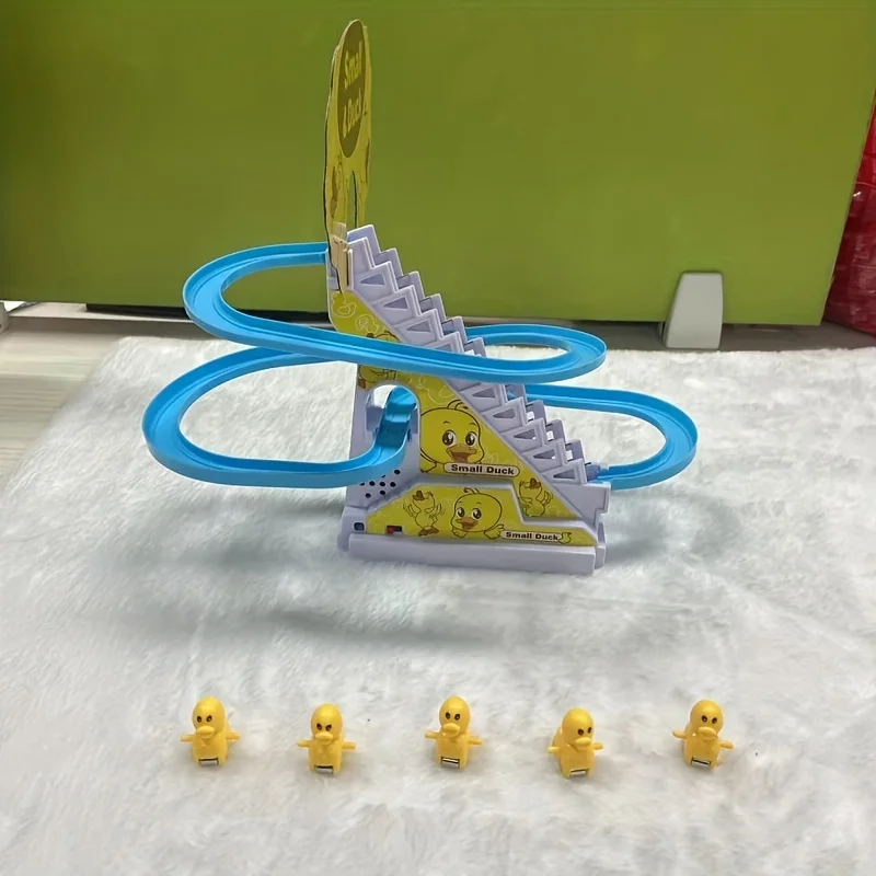 6pcs Ducklings Climbing Stairs Toy, Electric Slide Yellow Duck Toy, Toys For Boys And Girls, Holiday Gift, Light And Music gift