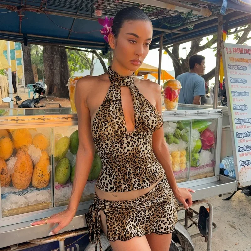 Leopard print crop top back view
