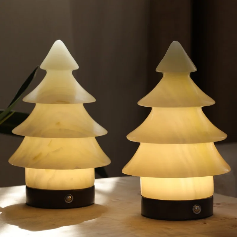 Natural Onyx Christmas Tree Table Lamp Rechargeable Touch Control LED Night Light for Home Bedroom Decor