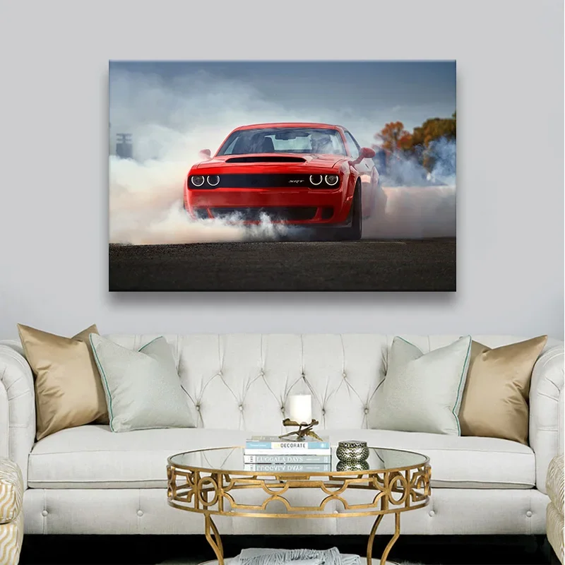Dodge Challenger SRT Demon Car Mural Wall Print Art Canvas Posters Paintings for Living Room Home Decor Pictures