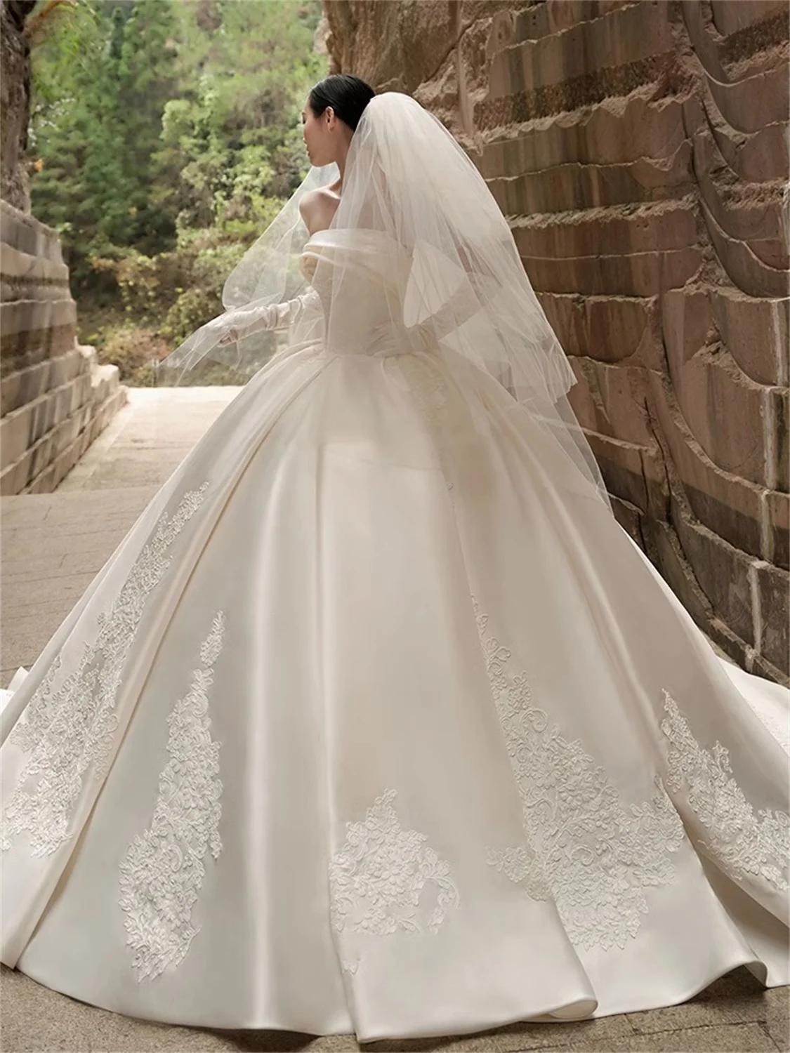 Vestidos de casamento franceses para mulheres, vestido de noiva, vestido de noiva, tamanho grande, cetim, loja oficial, tamanho grande, luxo, 2024