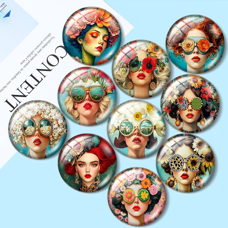 Beauty Girl Flowers 12/18/20/25mm glass cabochon  bracelet pendant rings for jewelry demo earrings back Making findings