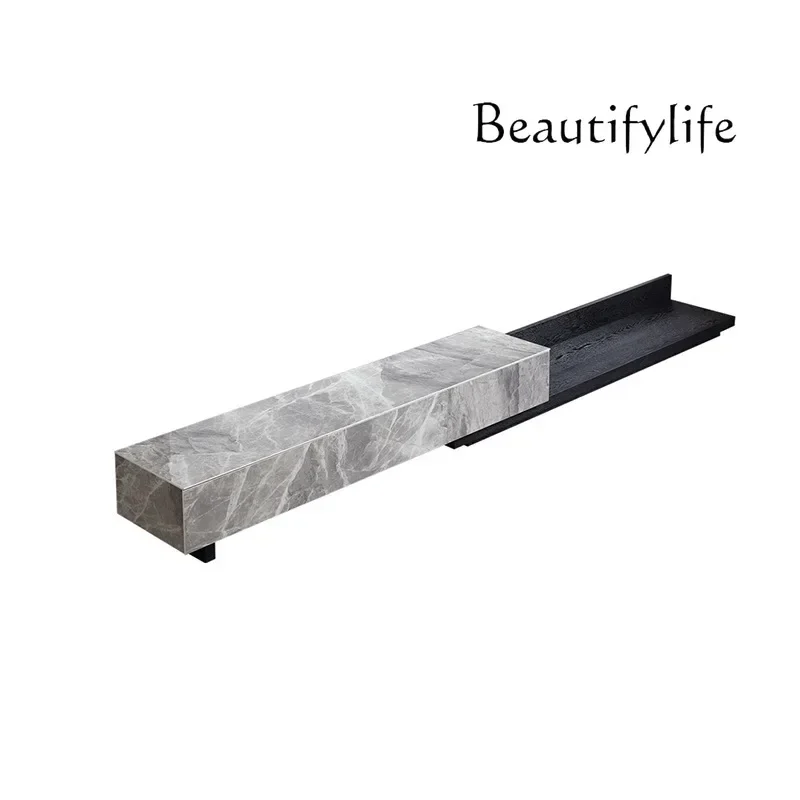 

Ljy Italian minimalist gray rock slab TV cabinet combined marble TV cabinet retractable