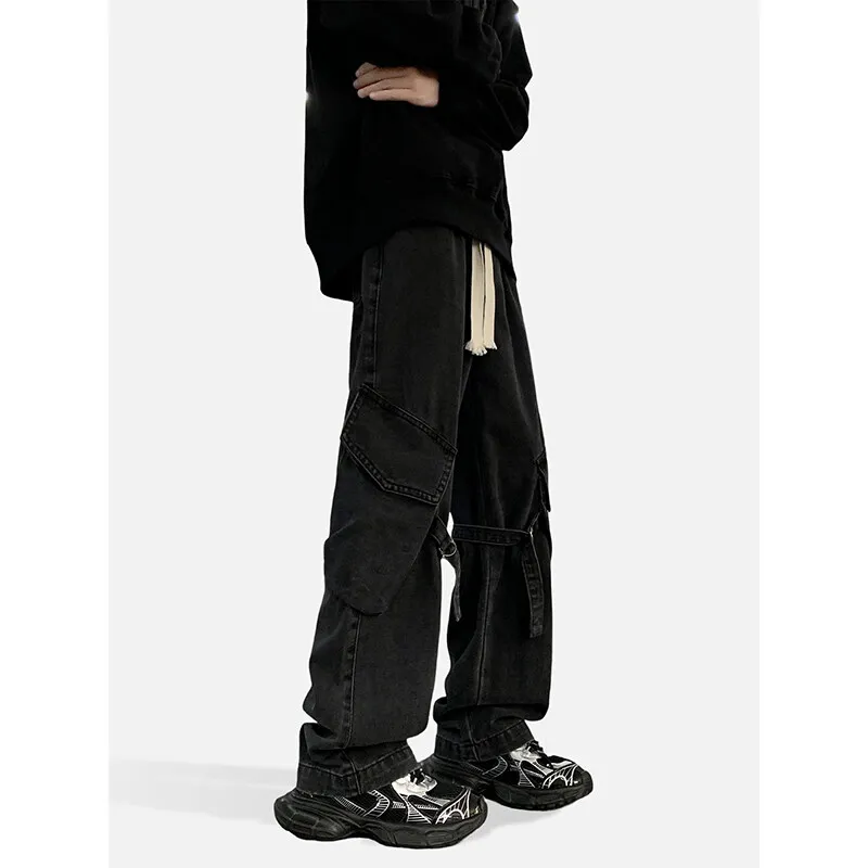 

Purple Straight Pants Hip Hop Harajuku Stacked Jeans Blue Pockets Y2k Streetewear Baggy Jeans Korean Fashions Bottoms Clothing