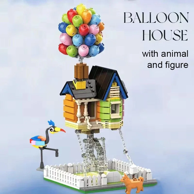 Classic  Flying Float Balloon House Building Blocks City Architecture Tensegrity Sculptures with Figure Animals Children Toy