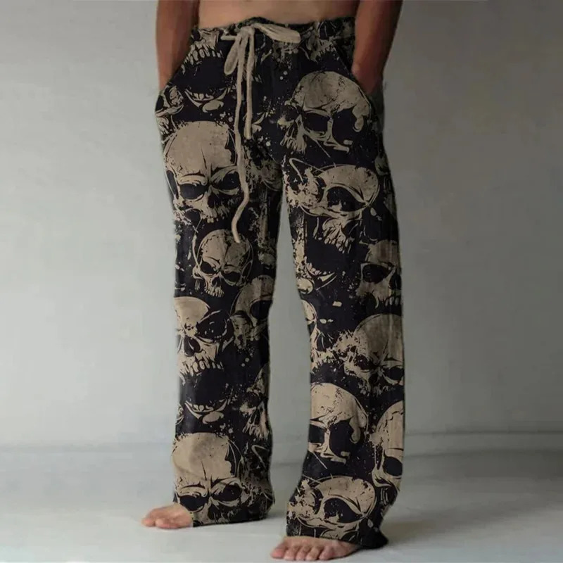 

2025 Latest Men's Skull 3D Printed Versatile Fashion Men's Loose Casual Pants Pocket Drawstring Sports Pants