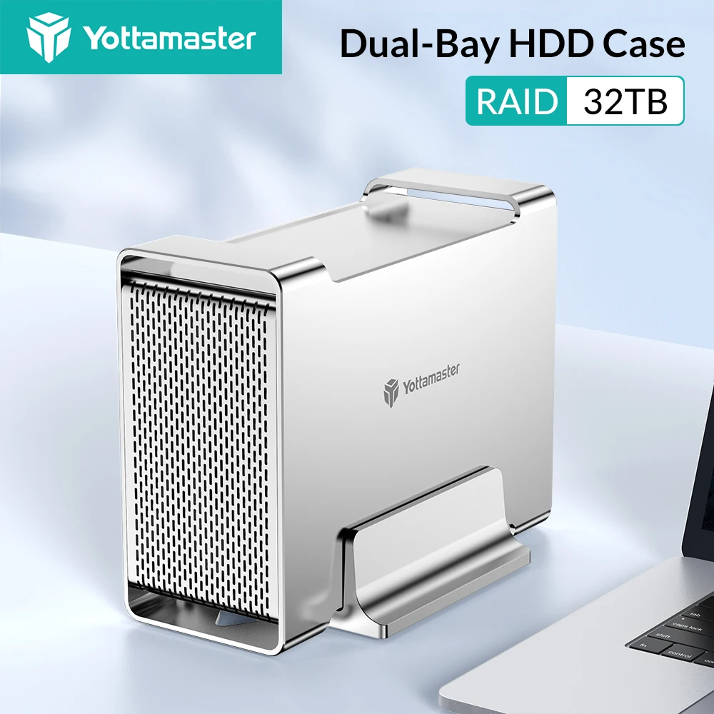 

Корпус внешнего жесткого диска Yottamaster Dual Bay RAID, 3,5 дюйма HDD чехол SATA3.0 к Type C SSD, адаптер, поддержка 16 Тб * 2