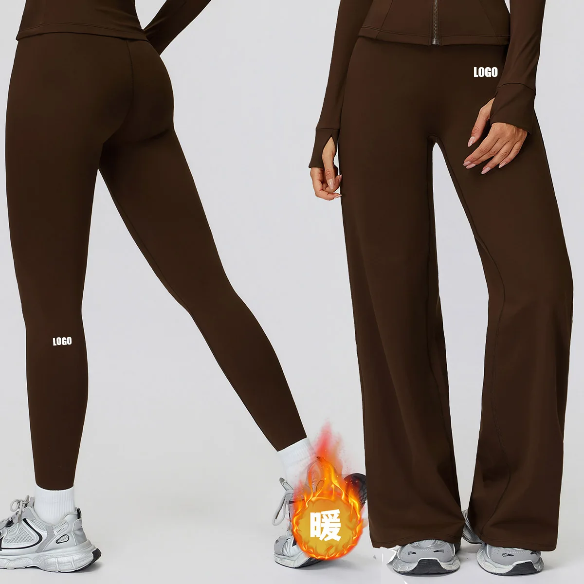 Custom LOGO women's casual velvet warm high waist wide leg trousers outdoor sports running trousers