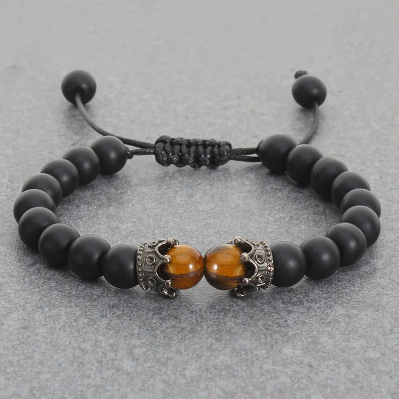 Men Women Natural Lava Stone Bracelet 8mm Beads Crown Braid Bracelet Couple Beaded Bracelet Best Gift for Friends image 4