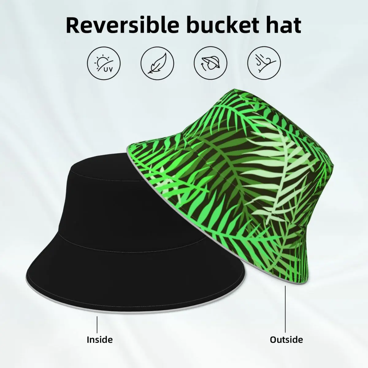 Tropical Palm Leaves Reflective Bucket Hat Green Leaf Reversible Street Style Fisherman Hats Original Men Women Sun Hat