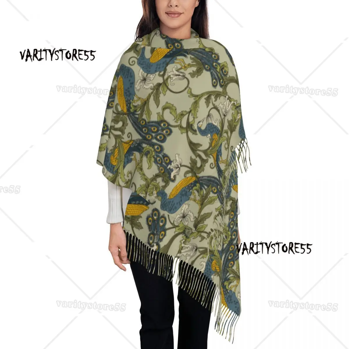 

Women's Tassel Scarf William Morris Large Super Soft Shawl Wrap Birds Flowers Gifts Pashmina Scarves