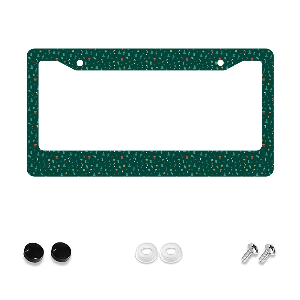 

1pc Green Christmas Pattern 2-Hole License Plate Frame, Aluminum Material, 6x12 Inches, with Screw Kit, Retro Novelty Car Decor