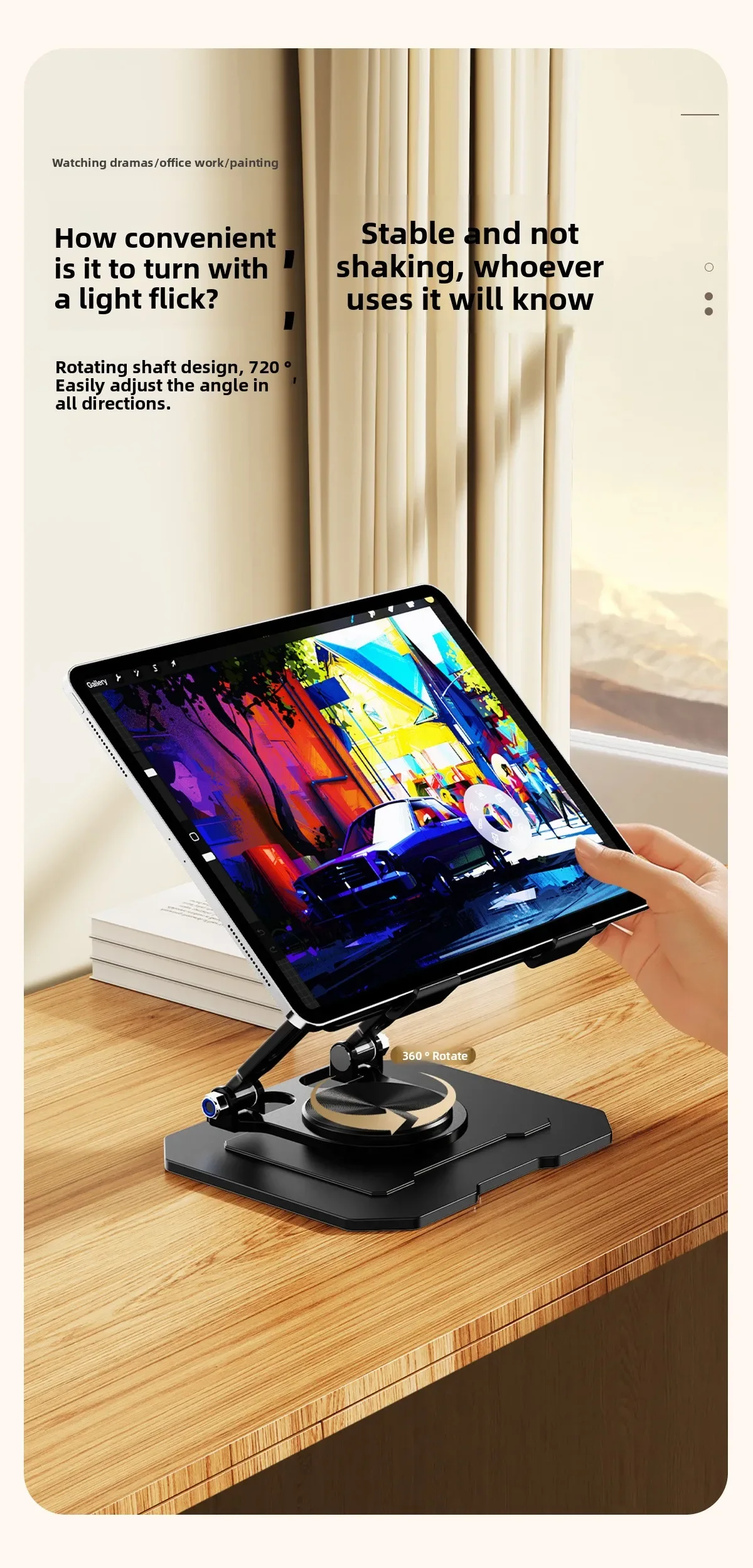 360 ° Drehbarer Tablet-Ständer für iPad, Verstellbarer Faltbarer Tablet-Halter, Aluminium-Handyhalter Kompatibel mit iPad Pro/Air/Mini – Detail 3