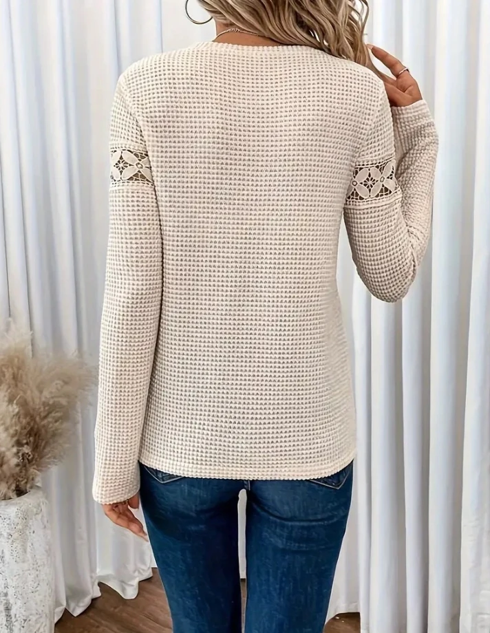 Changsha West Girls 2024 New Monochrome Lace Patch Round Neck Long Sleeve Casual T-Shirt Y2K Spot Hot Selling and Explosive