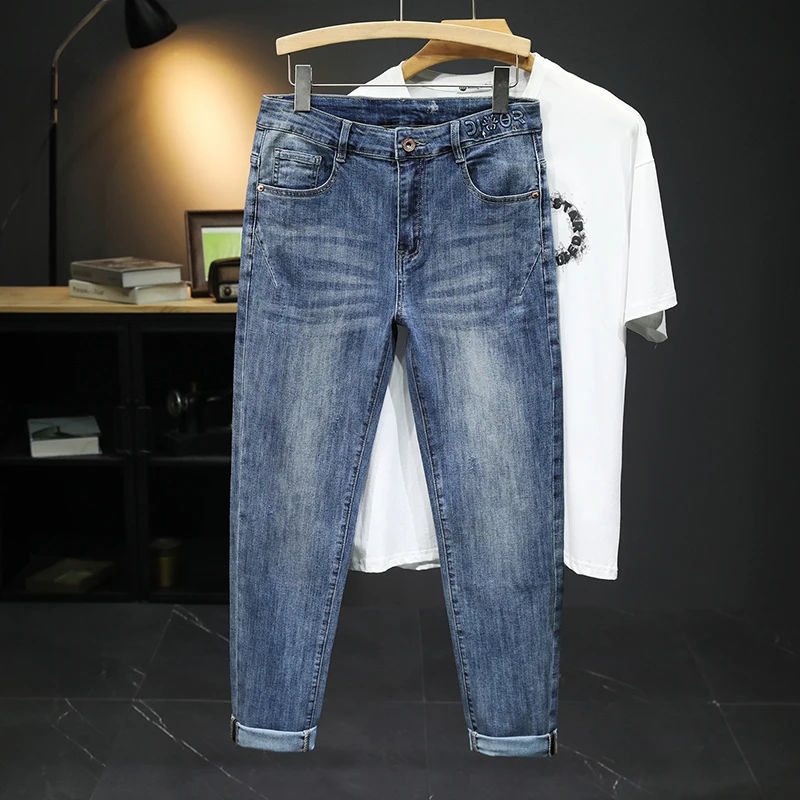 2024Summer New Jeans Men's High Elastic Comfort Trend High-End Washed Soft and Thin Trousers