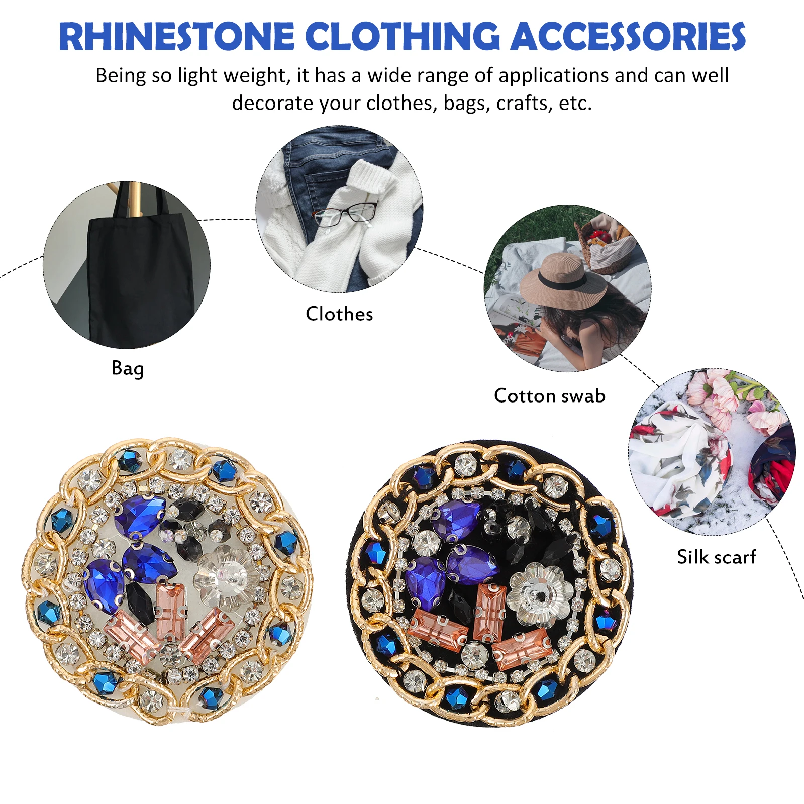 

2 Pcs Crystal Rhinestone Embellishments Sewing Embroidered Applique Beaded Patches DIY Accessories Patch Blue