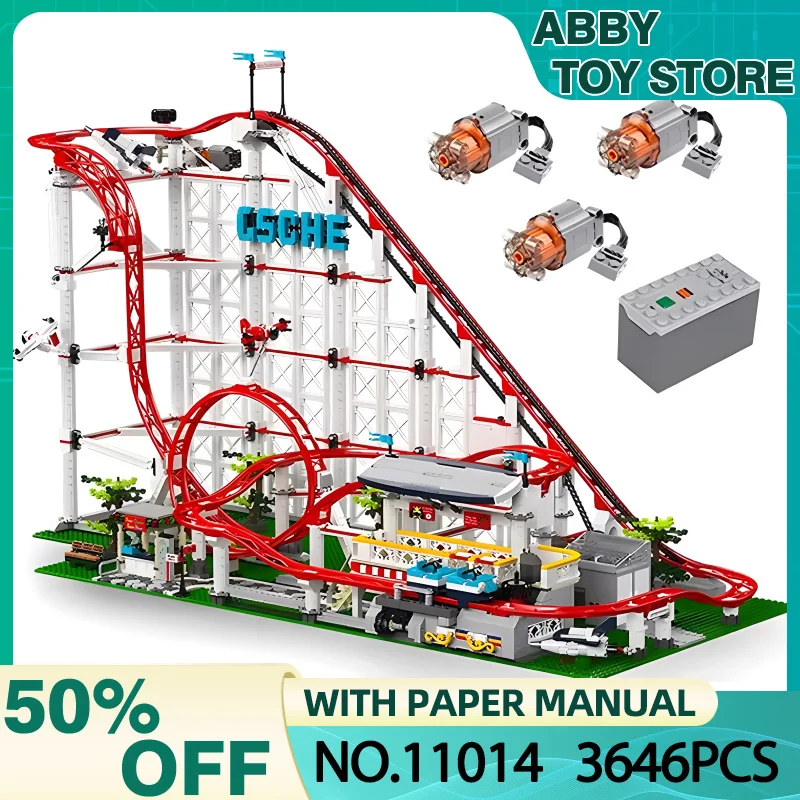 Mould King 11014 Technical Roller Coaster Building Block The Motorized Roller Coaster Model Set Compatible With 10261 Brick Toys