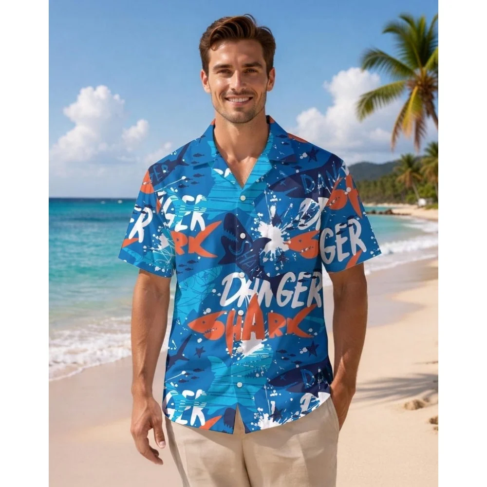 Men's Shirt Tropical Monstera Leaf Print Short Sleeve Button Down Casual Hawaiian Vacation Mens Clothing