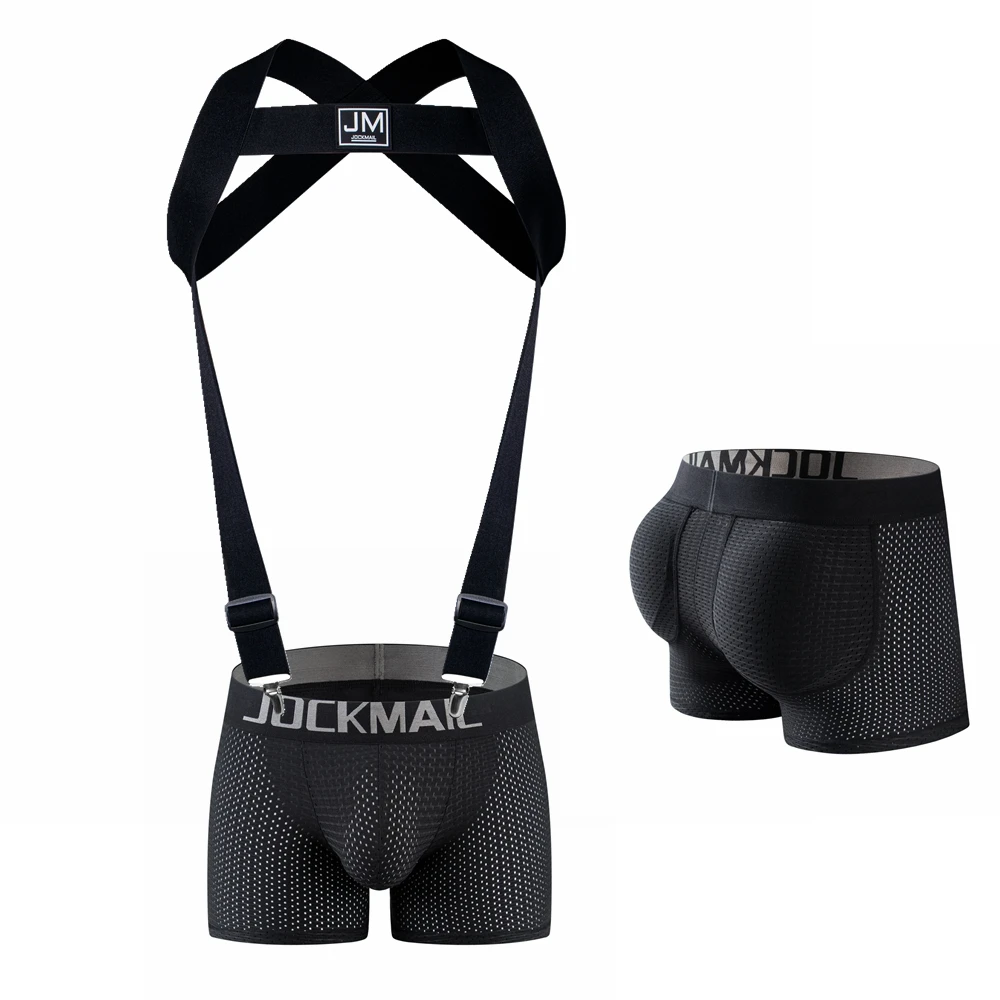 

JOCKMAIL Регулируемый эластичный ремень, съемный сплит-типа, мужское нижнее белье с мягкой подкладкой, черные дышащие комплекты-боксеры