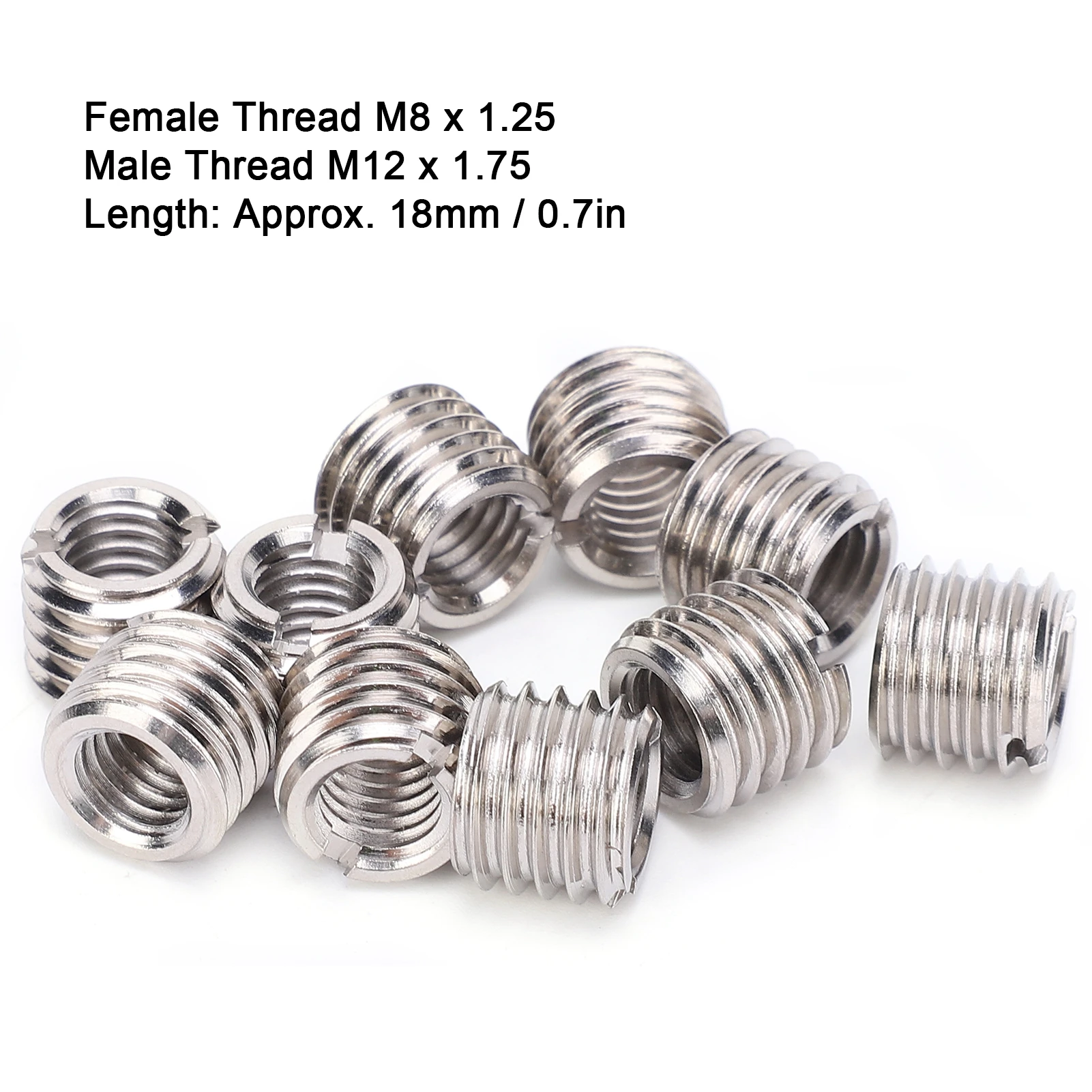 Reducer Nut Stainless Steel Repair Sleeve M8 Female and M12 Male Thread Conversion Thread Repair Sleeve Slotted Repair Nut