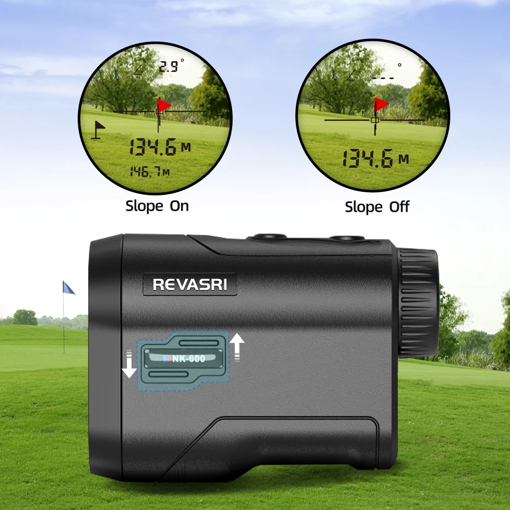 REVASRI Golfafstandsmeter Oplaadbare afstandsmeter met hellingschakelaar en vlagslottrilling voor golfen, promotie en jacht