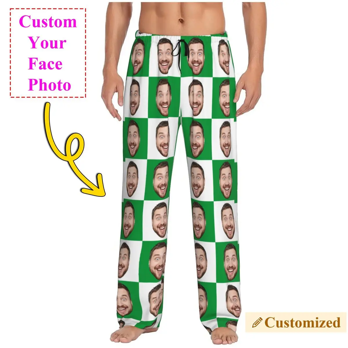 Men's Personalized Face Photo Custom Pajama Pants Custom Printed Sleep Sleepwear Bottoms with Pockets