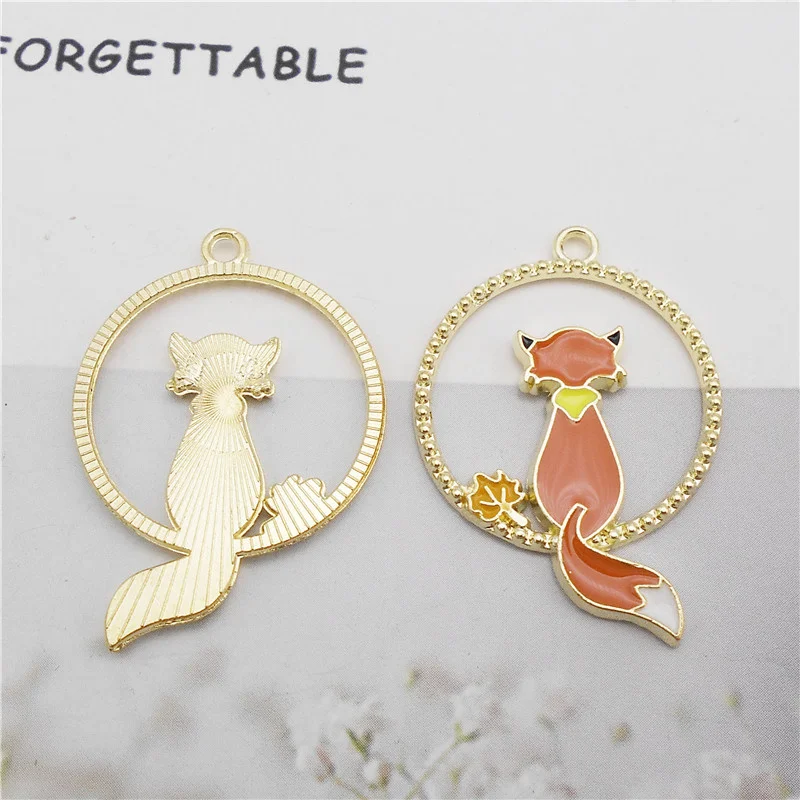 8PCS Enamel Hollow Round Charms Mixed Magic Girl Cat Maple Leaf Fox Necklace Earrings Bracelet Jewelry Accessory