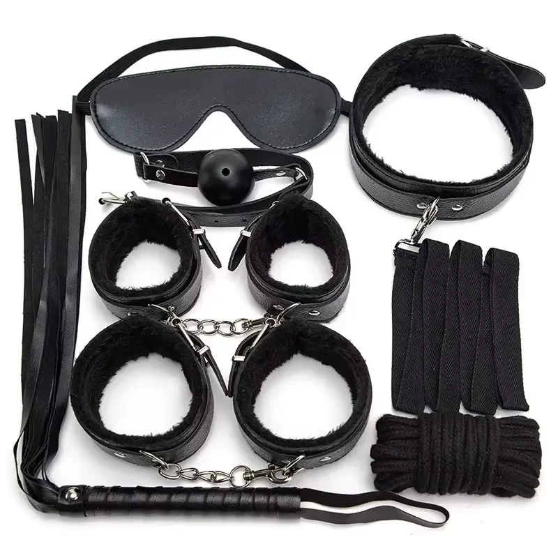 Erotic Bdsm Set Sexy Leather Plush Sex Toys Bondage Kit Handcuffs Feather Blindfold Flirt Exotic Accessories Couples Adult Games