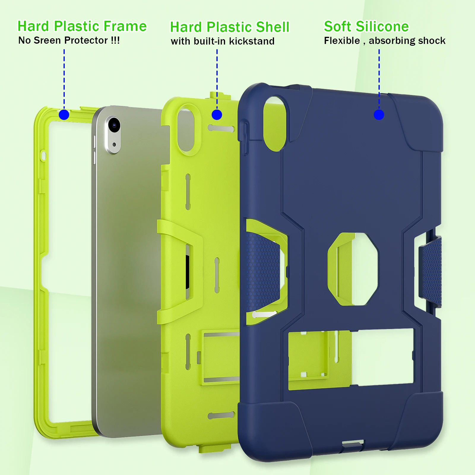 Heavy Duty Hybrid Case for iPad A16 2025 11th 10.9 2022 10th Gen Model A3354 A3355 A3356 A2757 A2777 A2696 Kickstand Armor Cover