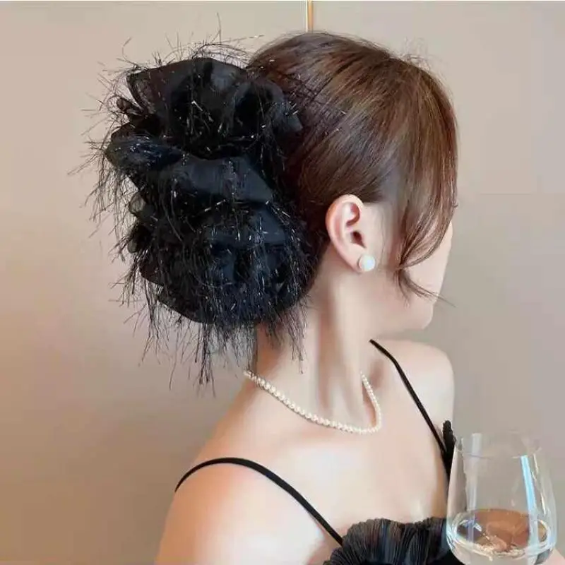 Modische Schwarze Netz-Blumen-Haarspange für Damen, Haarklammer für Pferdeschwanz, Elegante Blumen-Haarkralle, Kopfschmuck – Detail 3