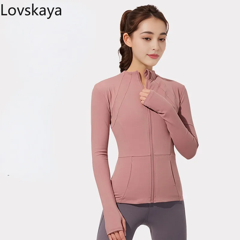 Top ajustado de manga larga para mujer, ropa deportiva de entrenamiento, traje de yoga, chaqueta con cremallera, traje de fitness