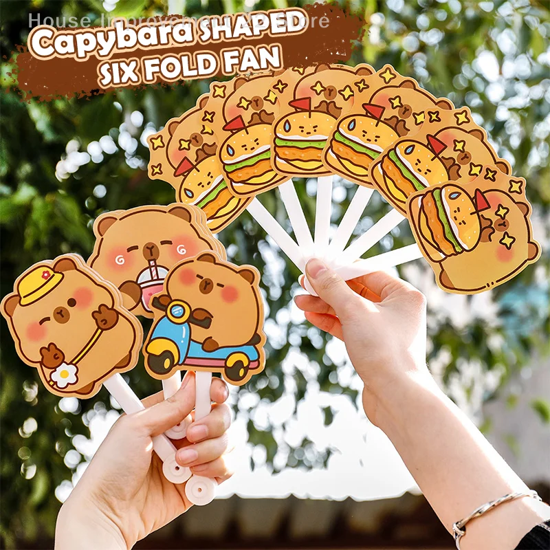 4 pezzi simpatico cartone animato capibara ventilatore pieghevole estivo mini ventola di raffreddamento portatile studenti ventilatore portatile kawaii bambini fan regali