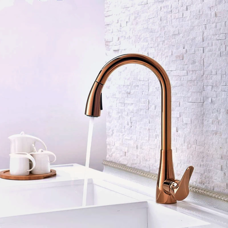 

Rose gold Kitchen Faucets Single Handle Pull Out Kitchen Mixer Tap Single Hole Rotating Rose Gold Water Mixer Tap Mixer Tap