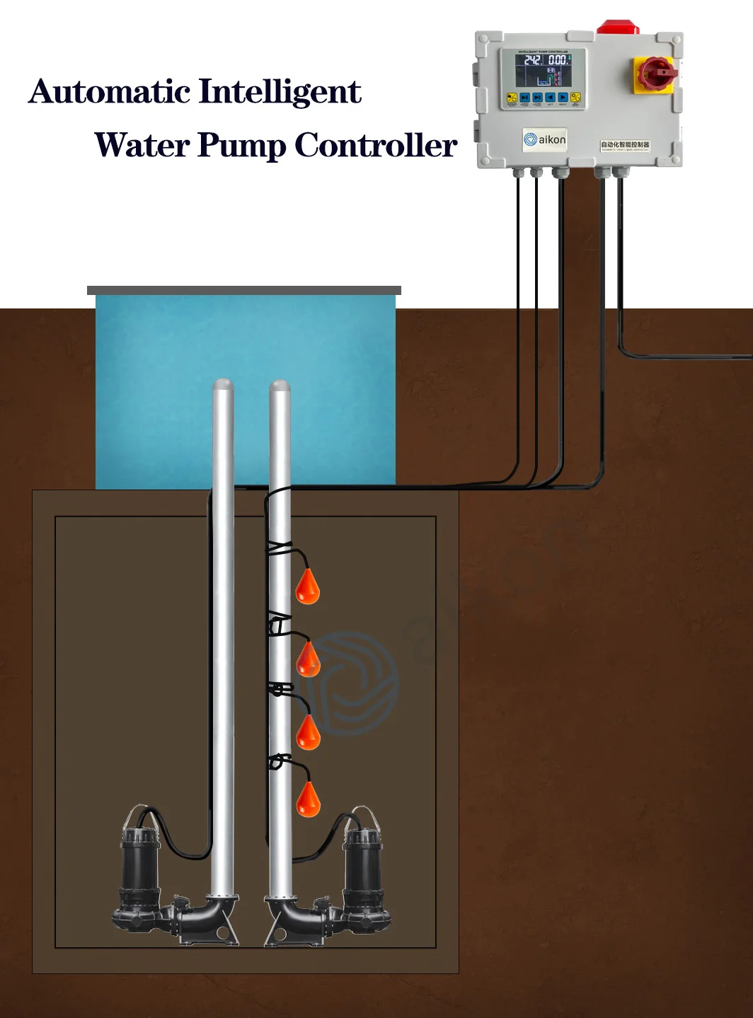 Aikon Design Automatic Water Pump Motor Electronic Intelligent Water Level Controller for Single Double Pump