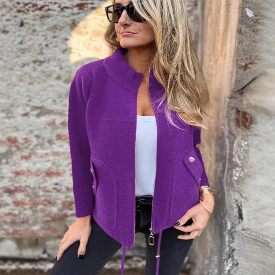 بدلة صوفية غير رسمية مع كيتات مزيفة وربطة عنق على شكل حبل للنساء لخريف وشتاء معاطف قماش مخملية جديدة عبر الحدود #2