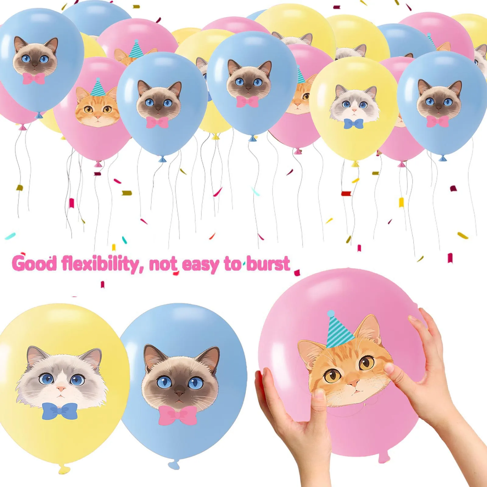 Katzen-Latexballons, 12 Zoll, niedliche Kätzchenballons für Kindergeburtstage, Babypartys, Partydekorationen mit Haustier-Katzen-Thema – Detail 3