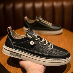 Chunky Casual Board Shoe Breathable Work Sneakers Man Spring Autumn Lace Up Black Leisure Vulcanize Shoes for Men Deals Size 40