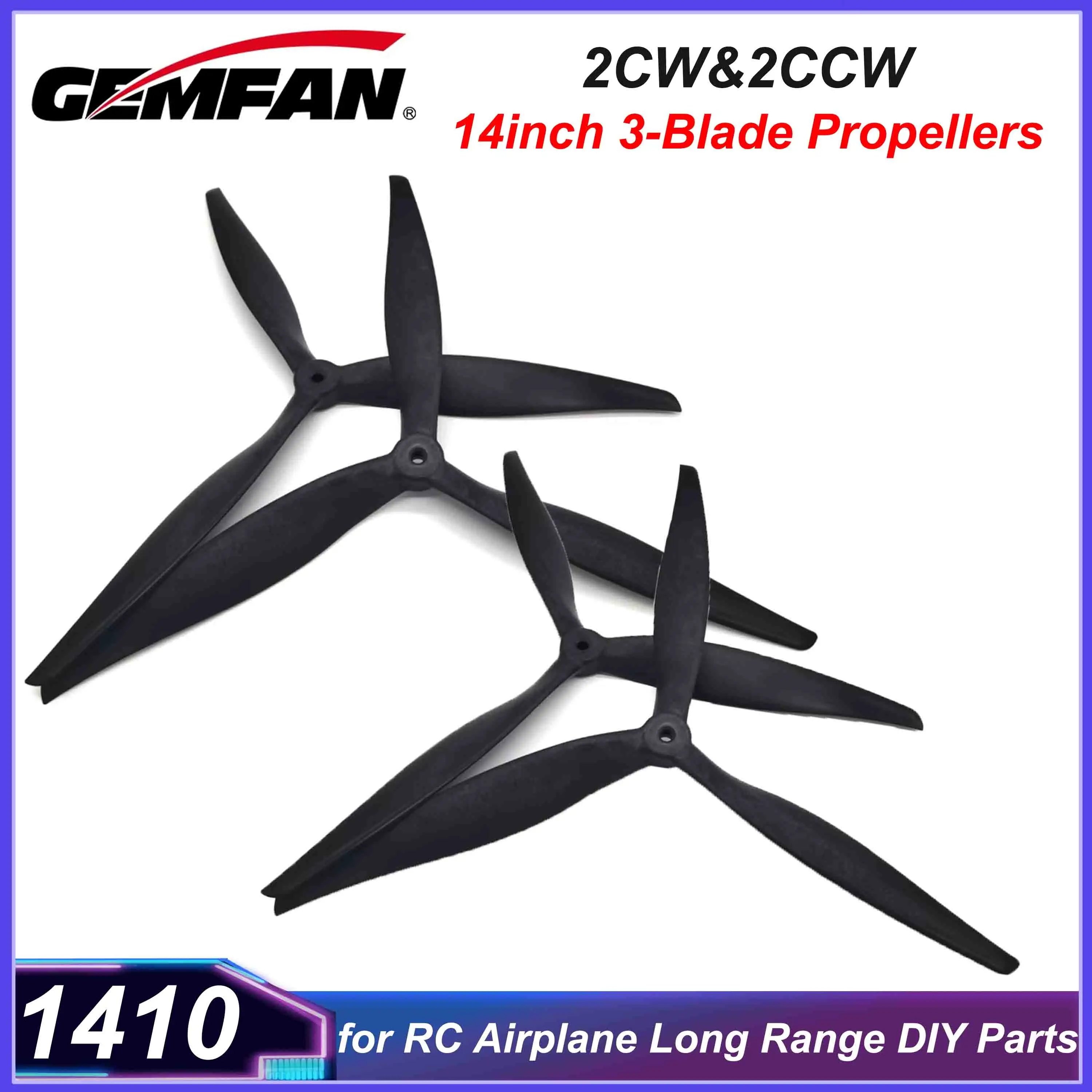 

2 пары 3-лопастных пропеллеров GEMFAN 1410, 14 дюймов, 2CW и 2CCW, нейлон из стекловолокна для двигателя 4218, RC FPV Cinelifter, детали для самостоятельного изготовления дальнего действия