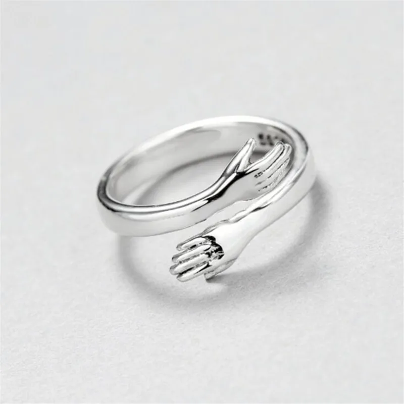 New Creative Personality Simple Fashion 925 Sterling Silver Jewelry Hug Hand Peace Love Exquisite Opening Rings  R092