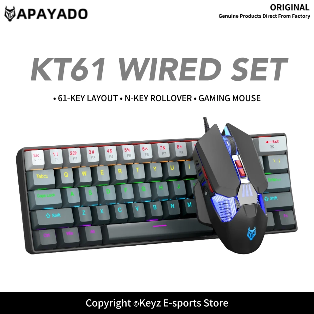 Wired Mechanical Keyboard Mouse Combo APAYADO KT61 Blue/Red Switch Options Type-C Detachable Cable Gaming Office Kit