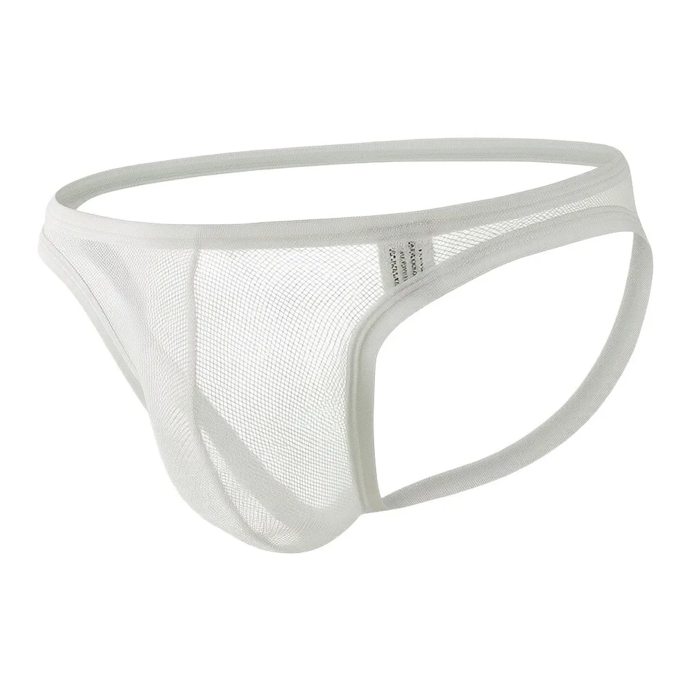 Men's Seamless Mesh Sheer Thong Underwear Bulge Pouch Solid Backless G-String Thin Belt Thong Briefs T-back Lingerie