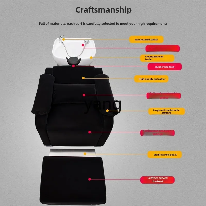 سرير شامبو عالي الجودة من LMM، سرير شامبو خاص شبه مستلق، سرير شامبو بحوض سيراميك