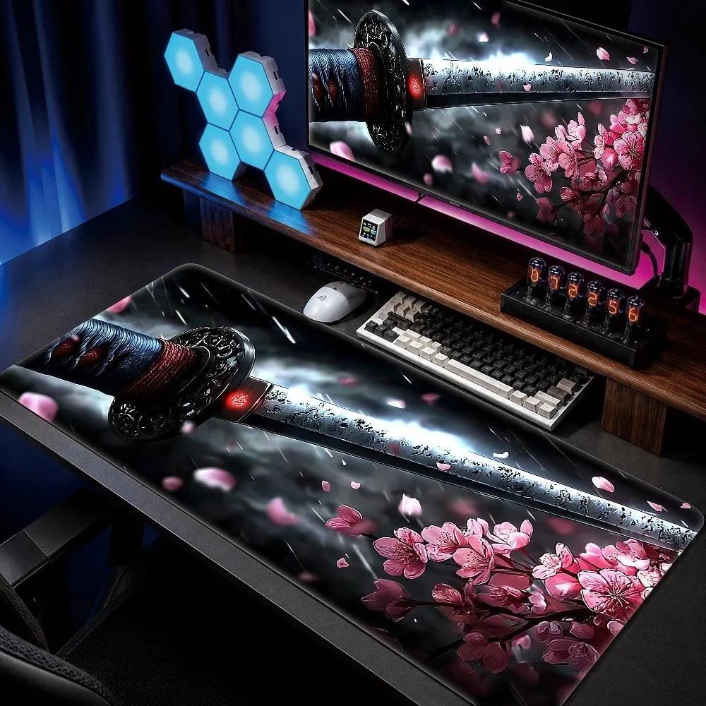 Japanese samurai sword cherry blossom e-sports game mouse pad - durable and wear-resistant computer desk pad - for home desk