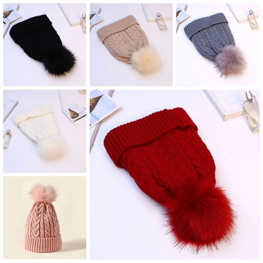 العصرية الكورية نمط الشتاء تويست الحياكة قبعة دافئة بلون Pompom سميكة أفخم قبعة لينة صوف مبطن التزلج الثلوج بيني السيدات