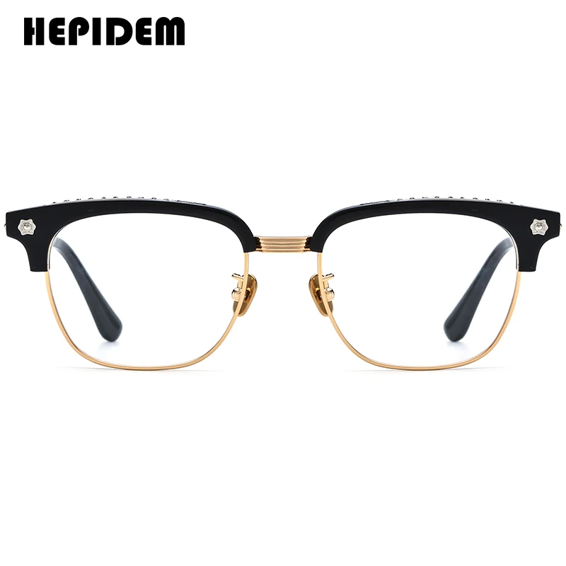 HEPIDEM Progressive Prescription Glasses Anti Blue Myopia Optical Lens Chrome Eyewear Men Acetate Square Eyeglasses Frame 9396
