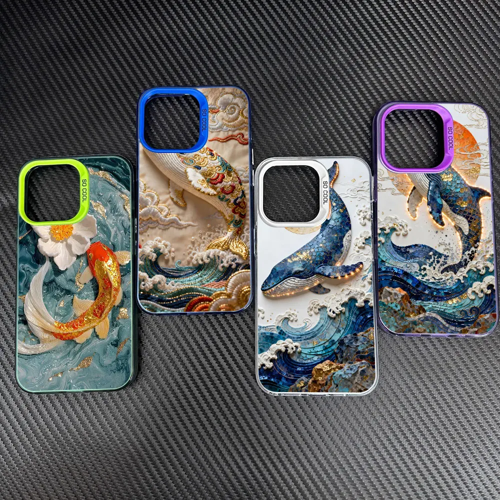 Waves Whale Red Sun Case for Samsung Galaxy A55 A37 A12 A15 A54 A52 A17 A57 A11 A14 A16 A24 A51 A22 A32 A34 A53 A13 Phone Cover